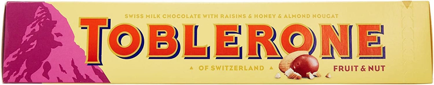 Toblerone Of Switzerland Swiss Fruit & Nut With Raisins Honey & Almond Nougat Chocolate Candy Bar, 100 Gm (Imported, Pack Of 5)