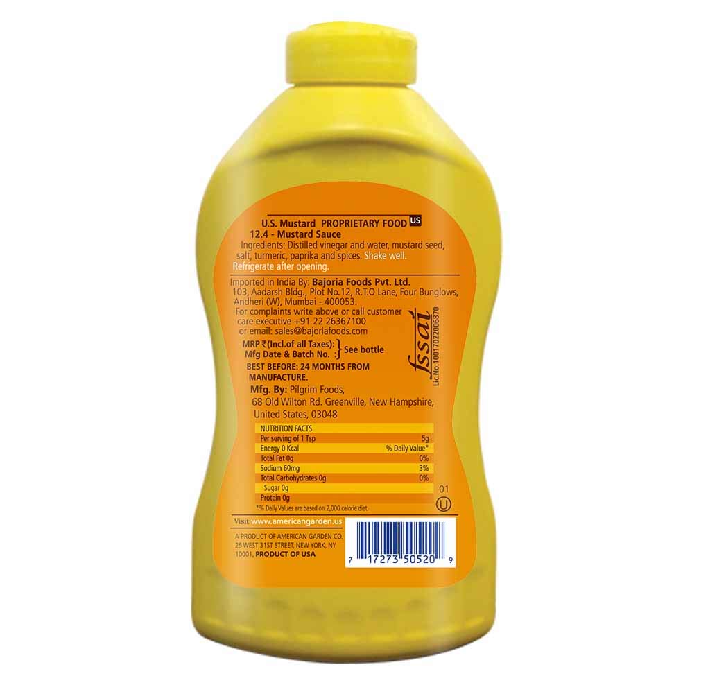 American Garden AG U.S. Mustard (Squeeze)- 227 grams |Pack of 2