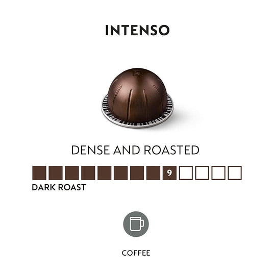 Nespresso Capsules VertuoLine, Intenso, Dark Roast, Roasted Ground Coffee Capsules, Coffee Pods, Intensity 9, 4.40 Oz 125g