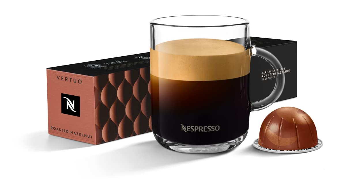 Nespresso Capsules VertuoLine, Roasted Hazelnut, Dark Roast Espresso Coffee, 10 Count Coffee Pods, 125g (Imported)