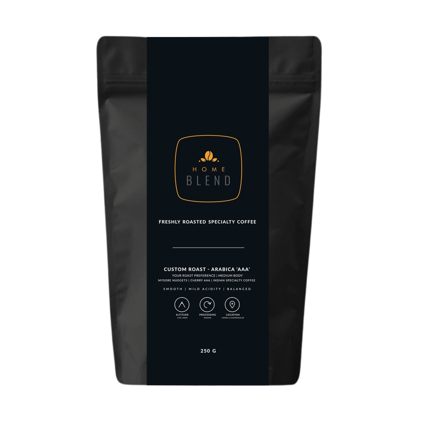 Home Blend Coffee Roasters - Whole Bean Coffee - Custom Roast - Premium Arabica 'Aaa' Grade - Pack Of 250G (Medium Roast), Bag