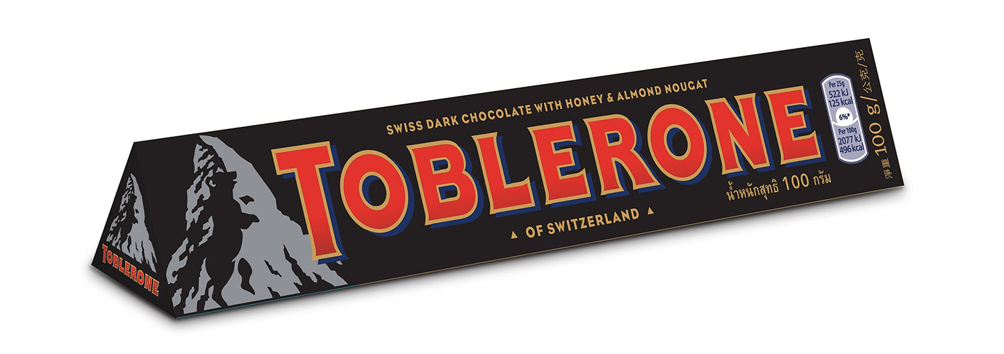 Toblerone Swiss Dark Chocolate - Honey and Almond Nougat, 100g Pack