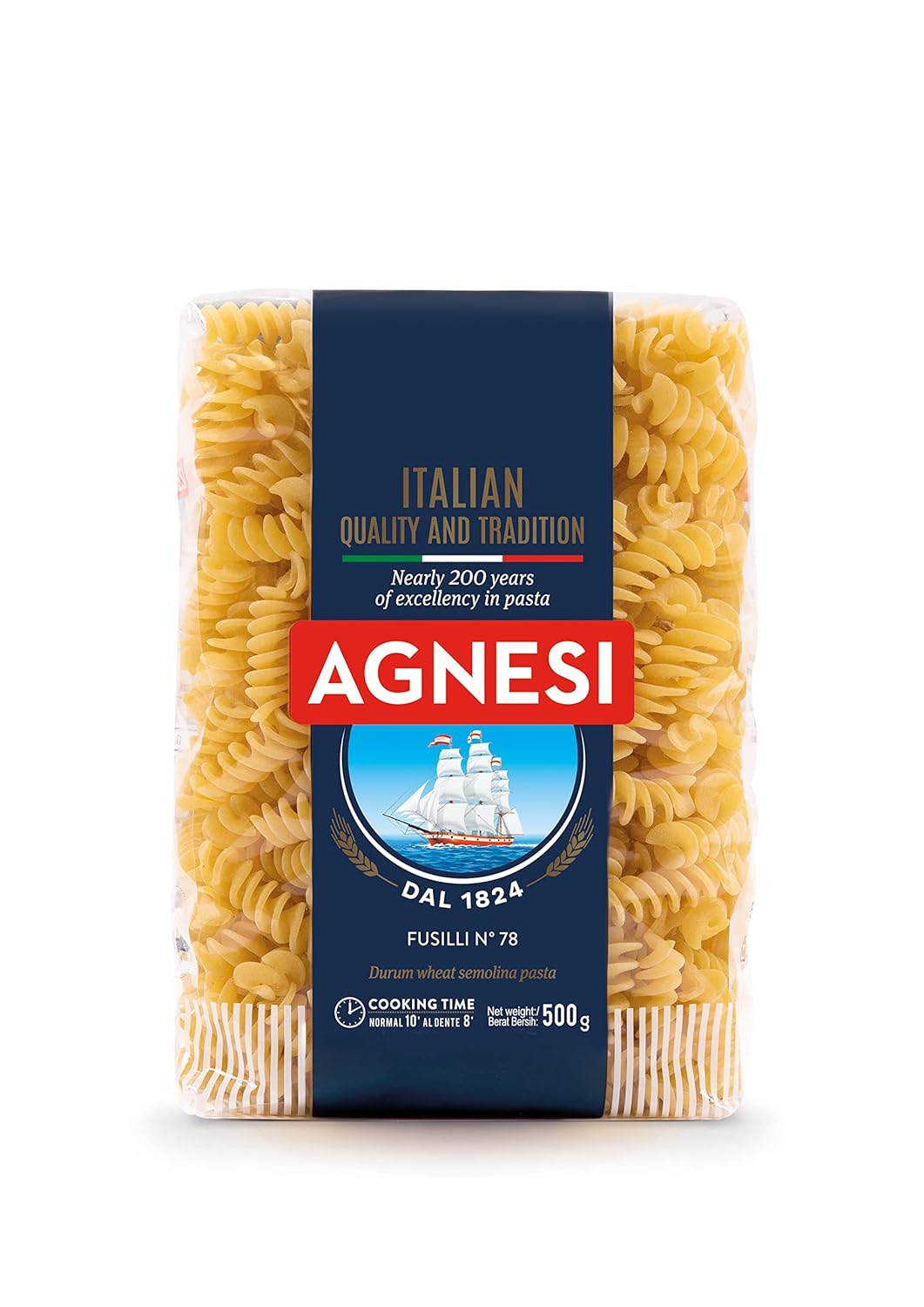 Agnesi Fusilli Pasta, 500g l Imported from Italy l Low Calories l Zero Cholesterol l Zero Salt l No Added Sugar l Durum Wheat l