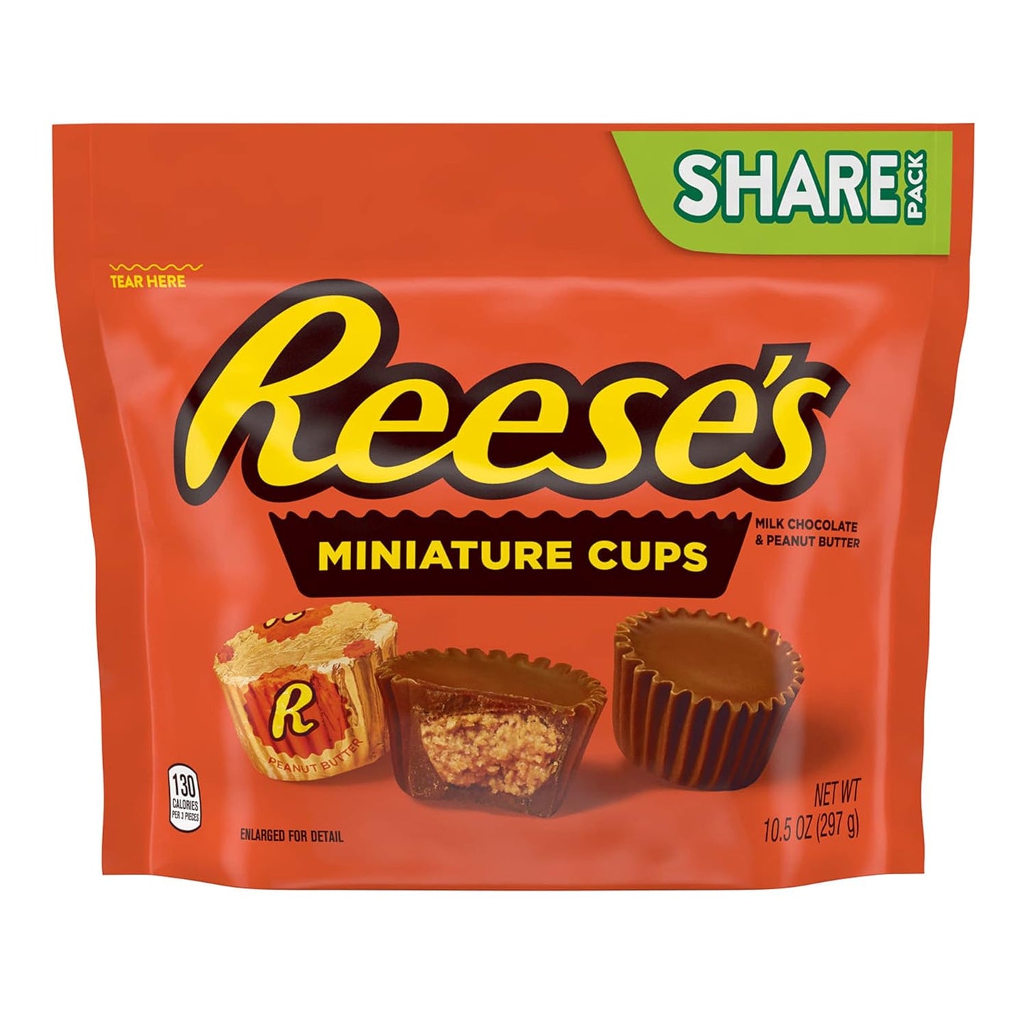 HERSHEY's Reese's Miniature Cups Milk Chocolate & Peanut Butter Share Pack, 297 Grams, Orange