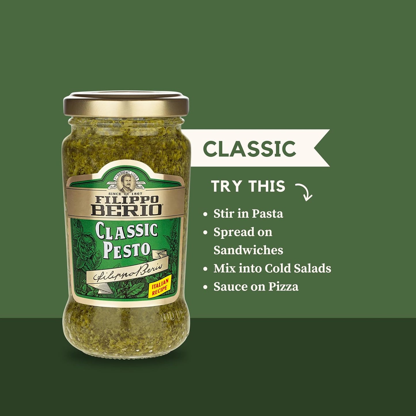 Filippo Berio Classic Pesto, 6.7 oz / 190 g,Green