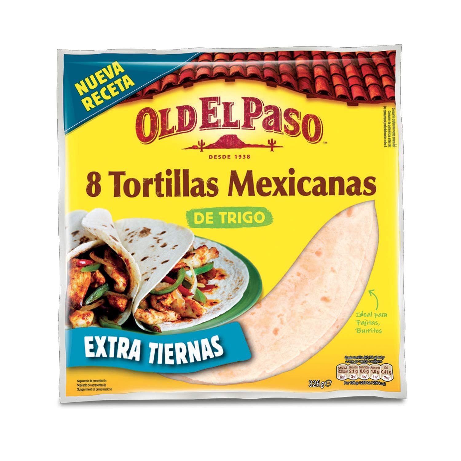 Old El Paso 8 Regular Super Soft Flour Tortillas Pouch, 326 g