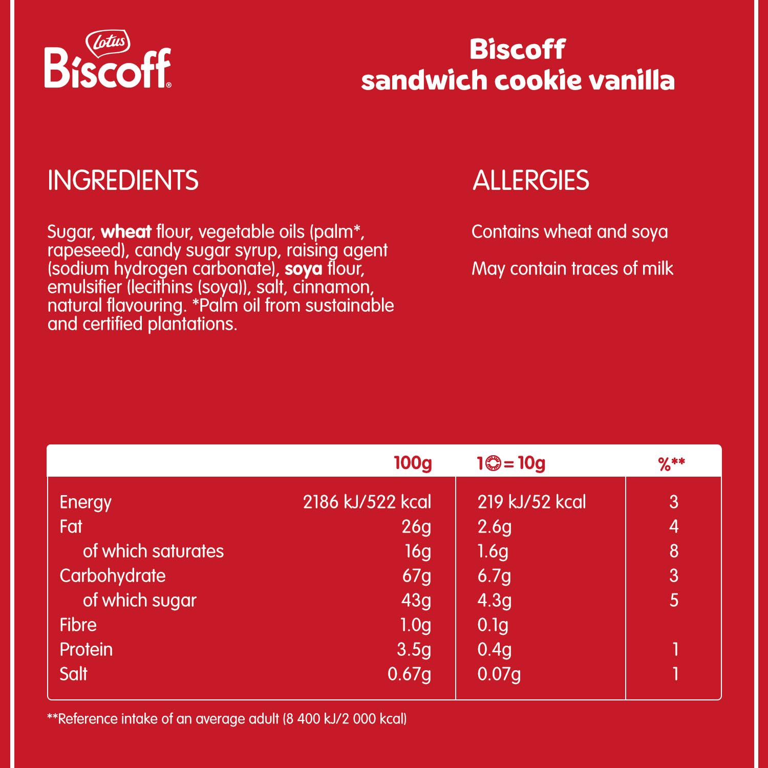 Lotus Biscoff | Belgian Speculoos | Sandwich Cookies | Vanilla Cream | Non-GMO and Vegan | 110g | Pack of 1