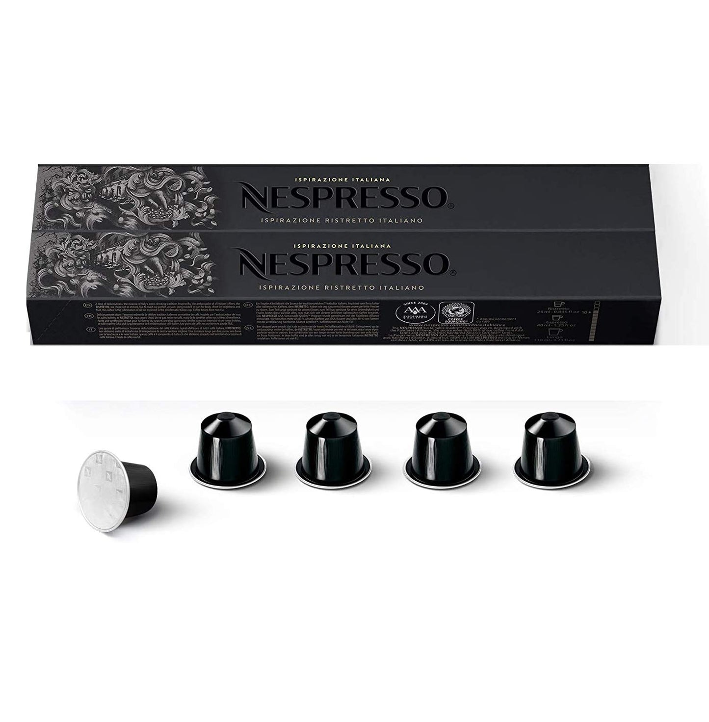 Nespresso Ispirazone Ristretto Italiano, Original Line Dark Roast Espresso Coffee Capsules, 10 Count Coffee Pods, Brews 1.35 oz (1 Sleeve, 10 Pods)