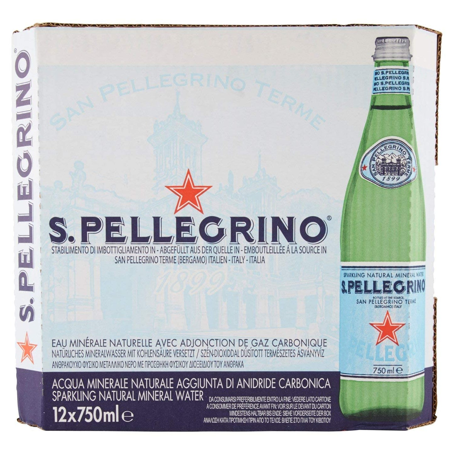 San Pellegrino Sparkling Natural Mineral Water Bottle, 4 x 750 ml