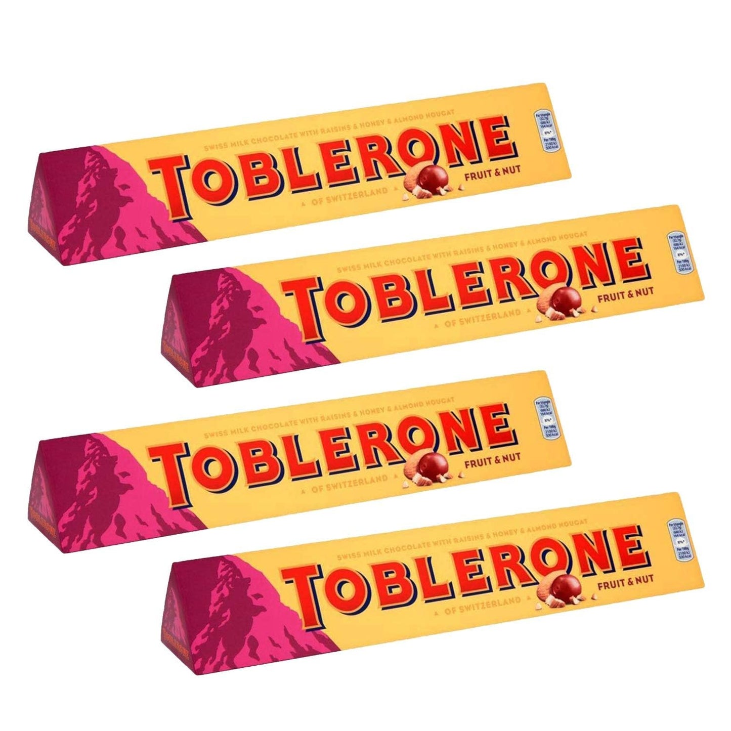 Toblerone Of Switzerland Swiss Fruit & Nut With Raisins Honey & Almond Nougat Chocolate Candy Bar, 100 Gm (Imported, Pack Of 5)