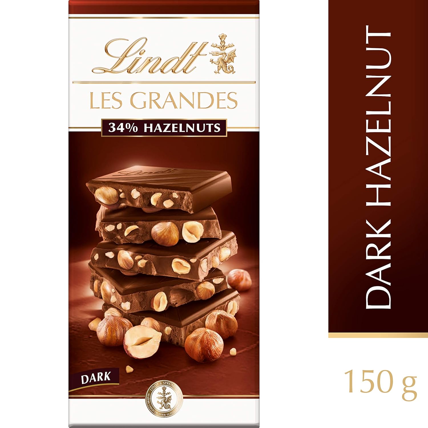 Lindt Les Grand Hazelnuts Dark Chocolate, 150 Gram