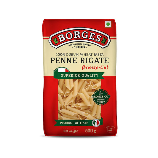 Borges Penne Pasta - 500 gm| 100% Durum Wheat | Imported from Italy | High in Protein |No Preservative