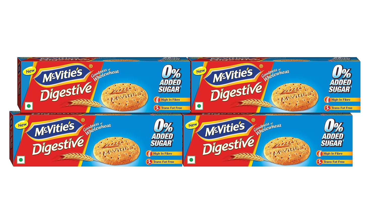 McVities Digestive High Fibre Biscuits with Wholewheat and Zero Added Sugar, 150g (Pack of 4)