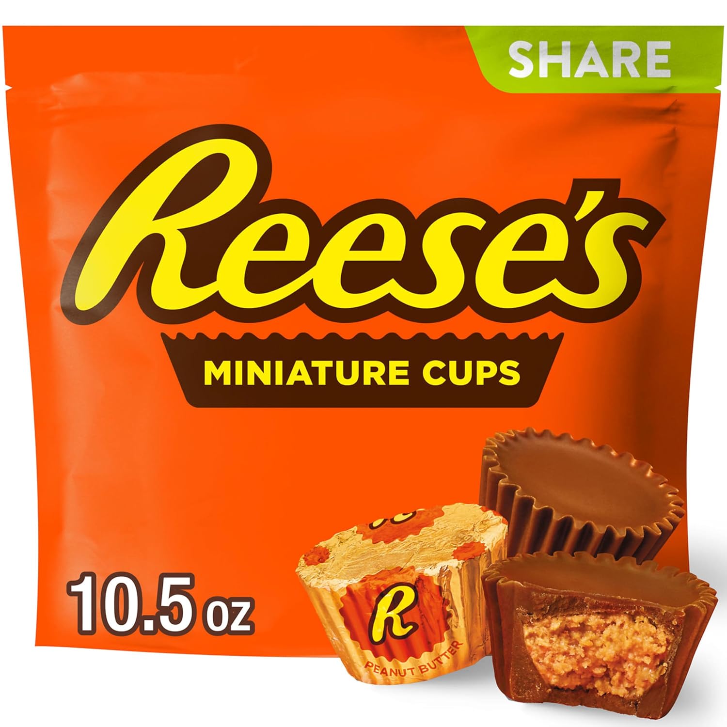 HERSHEY's Reese's Miniature Cups Milk Chocolate & Peanut Butter Share Pack, 297 Grams, Orange