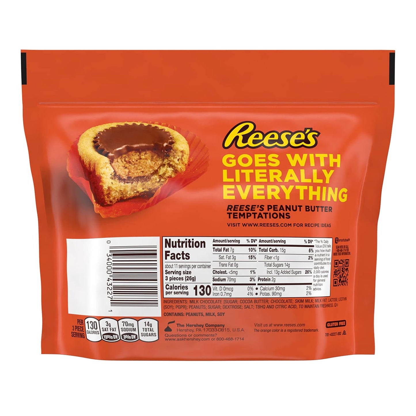 HERSHEY's Reese's Miniature Cups Milk Chocolate & Peanut Butter Share Pack, 297 Grams, Orange