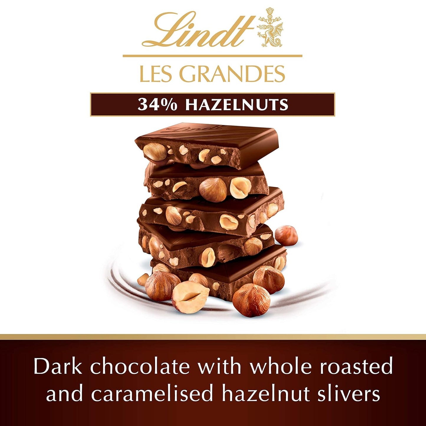 Lindt Les Grand Hazelnuts Dark Chocolate, 150 Gram