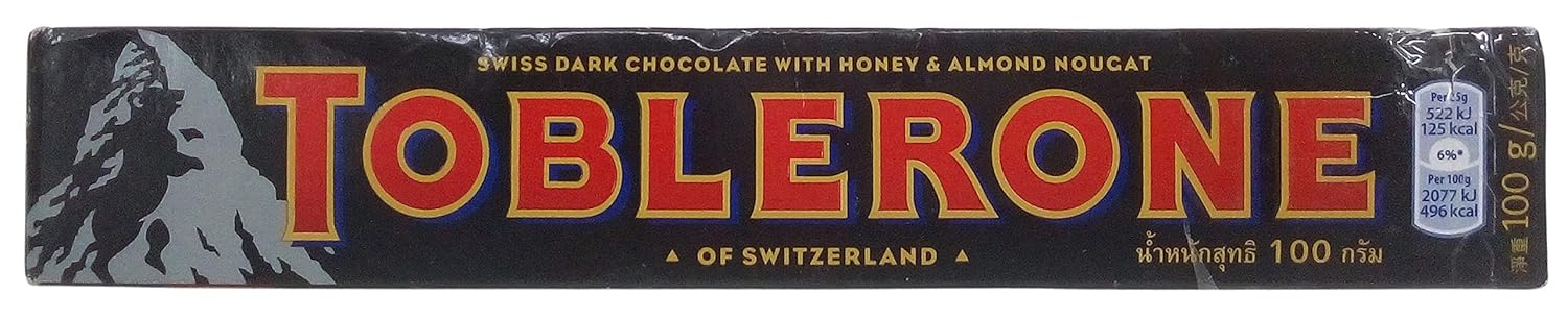 Toblerone Swiss Dark Chocolate - Honey and Almond Nougat, 100g Pack