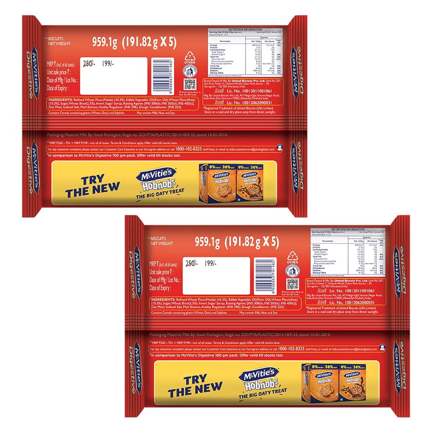 Mcvitie's Digestive High Fibre Biscuits with Goodness of Wholewheat,Super Saver Family Pack, 959.1g, Super Saver Family Pack - Pack of 2