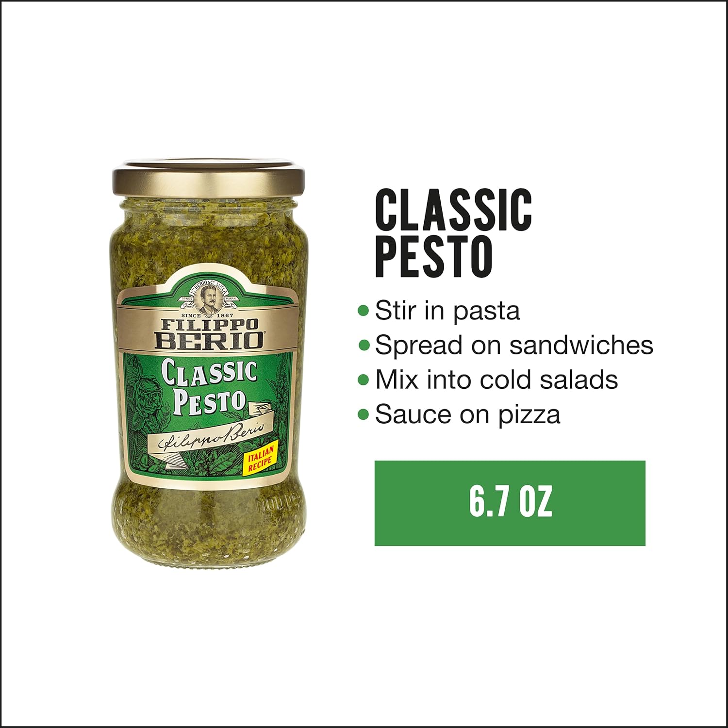 Filippo Berio Classic Pesto, 6.7 oz / 190 g,Green