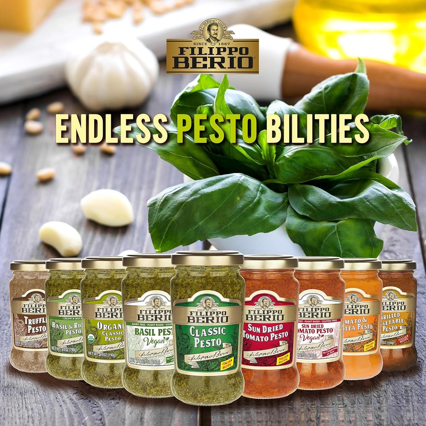 Filippo Berio Classic Pesto, 6.7 oz / 190 g,Green